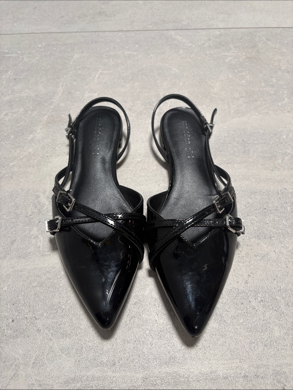 Madden Girl Black Patent Pointed Slingback Flats
